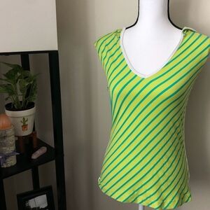 *DANSKIN* Green Striped Sleeveless Shirt w/ Hood